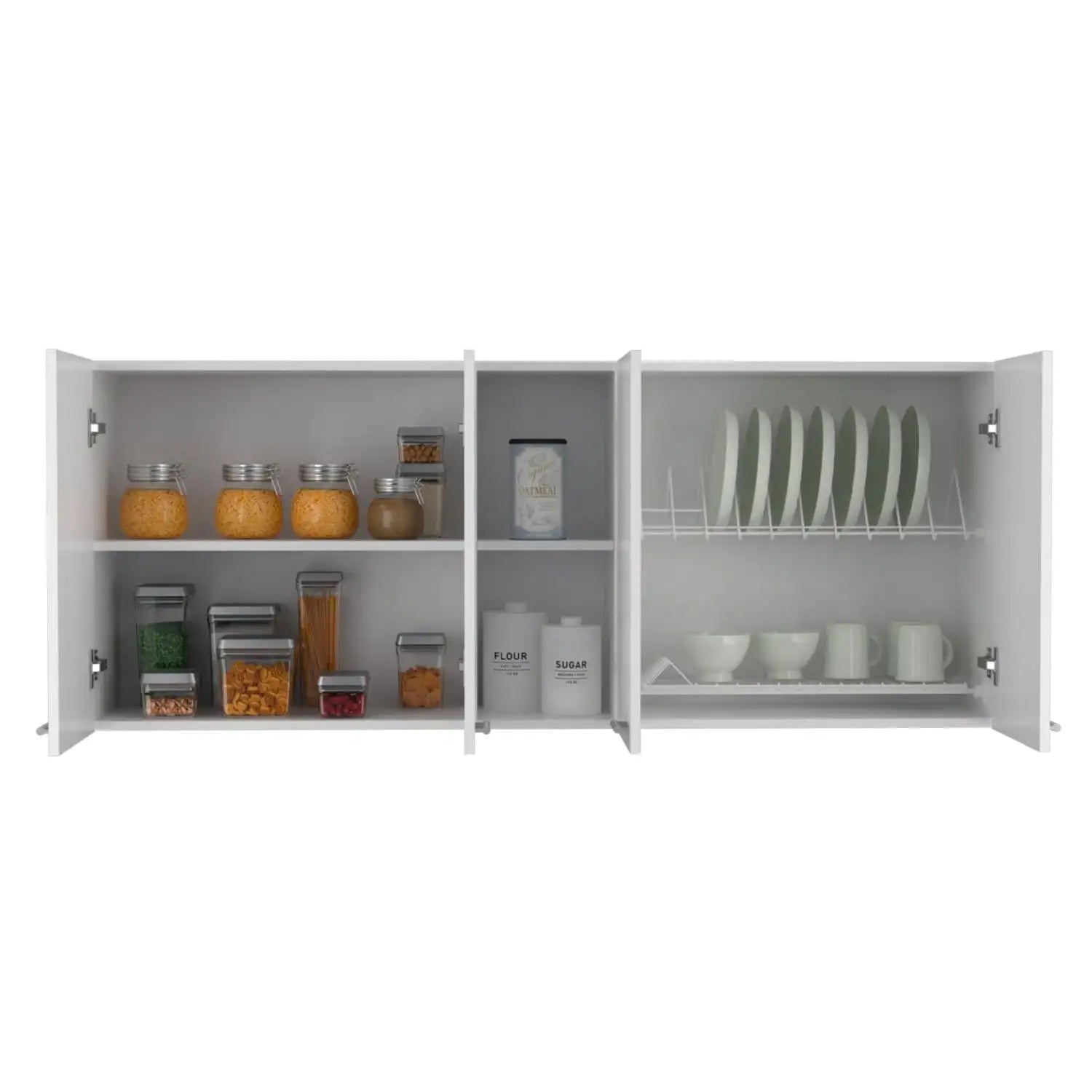 Portofino 150 Wall Cabinet, Double Door, Two External Shelves, Two Interior Shelves White
