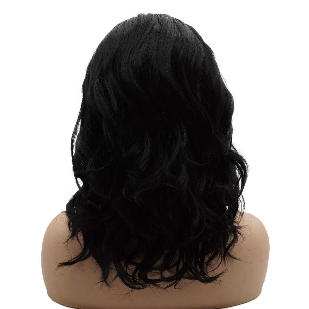 Hair Curly Short 14Inch Black Wig Heavy Density Heat Resistant Realistic Synthetic Lace Front Wigs