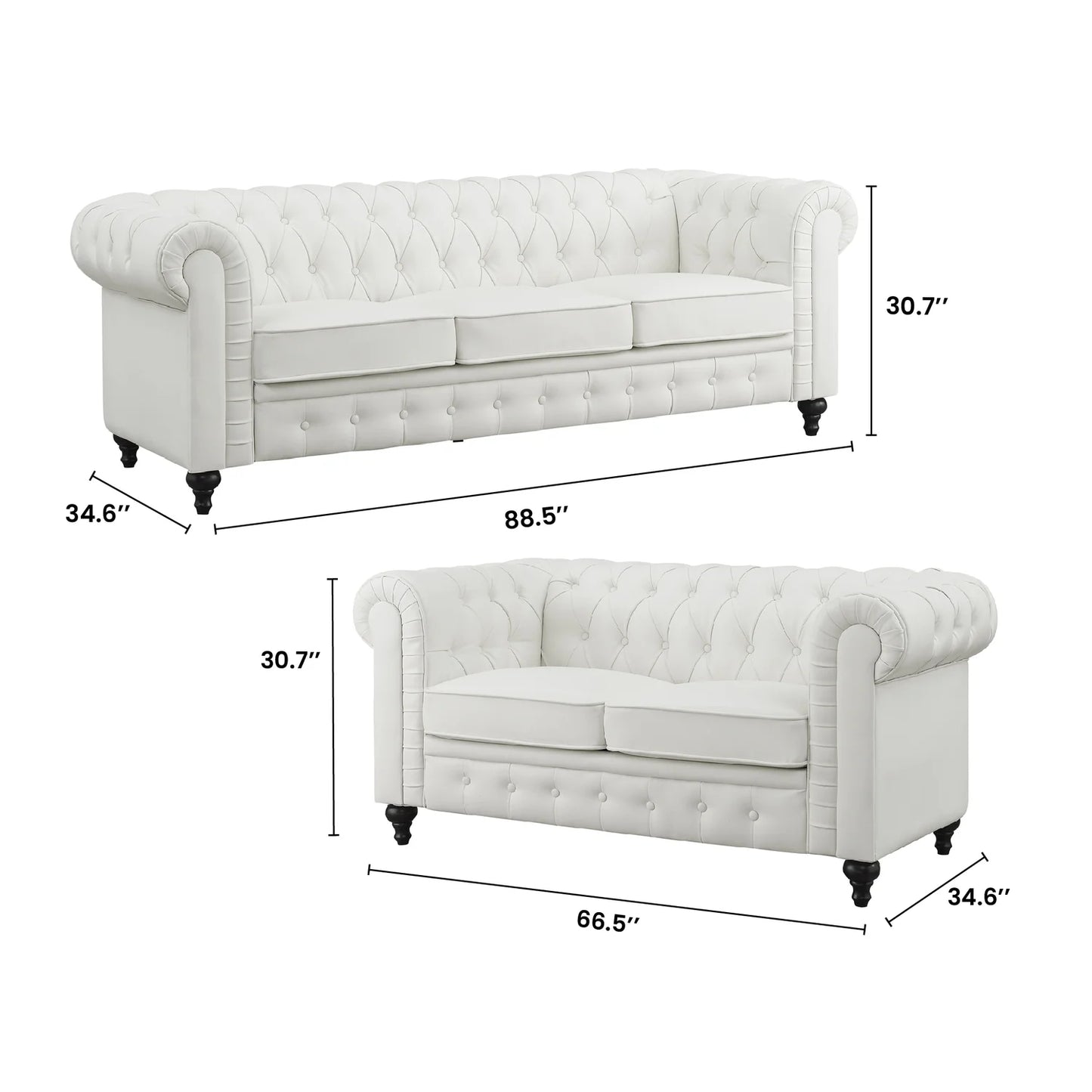 Emery 3 Seater & Loveseat Combo-Color:White