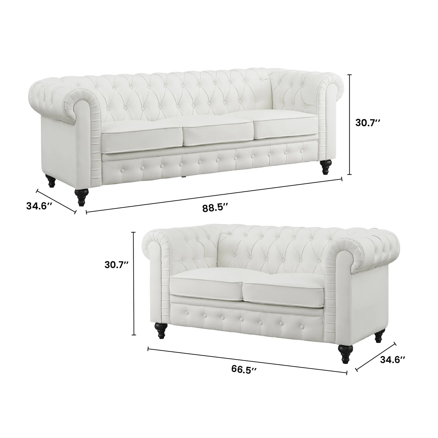 Emery 3 Seater & Loveseat Combo-Color:White