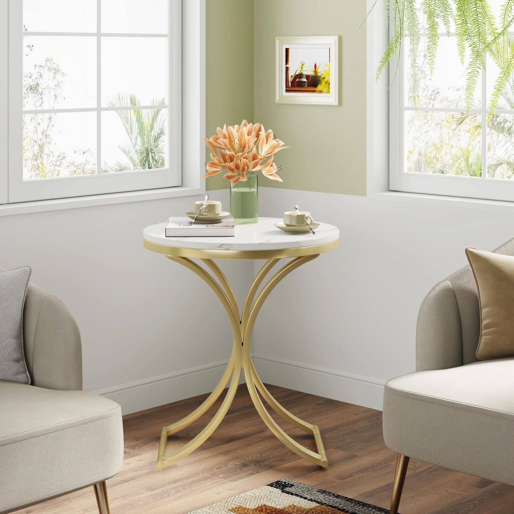 White Gold Side Table round End Table Modern Small Coffee Table Accent C Table Bedside Table