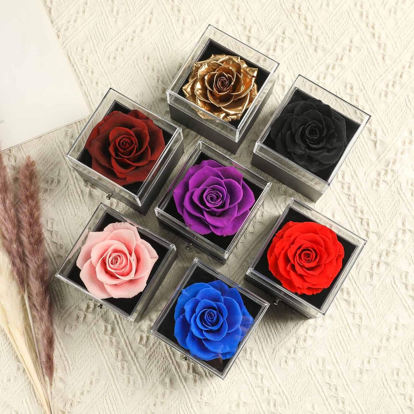 Preserved Real Rose Drawer with Heart Necklace I Love You in 100 Languages Gift Set, Handmade Enchanted Real Rose Flower for Valentine’S Day Anniversary Birthday Romantic Gifts for Her (Wine)