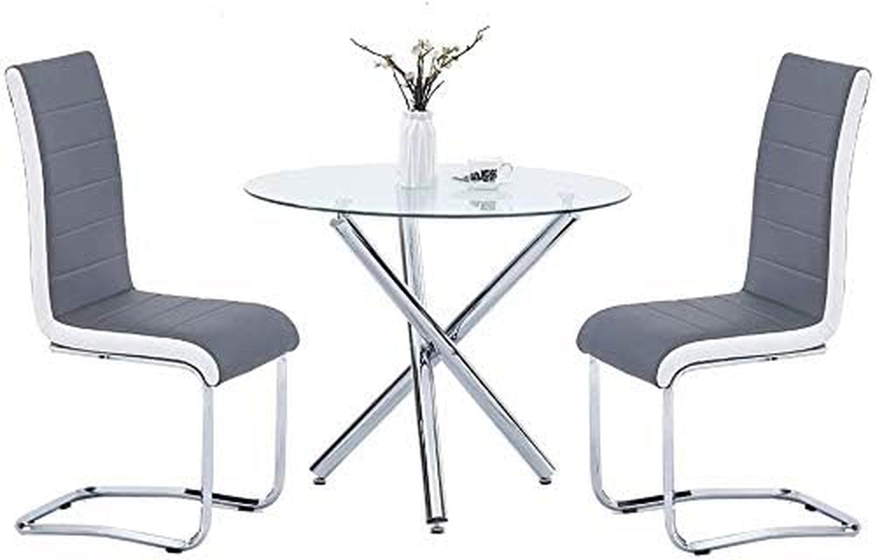 Glass round Dining Table with Clear Tempered Top - Modern Kitchen End Table for Leisure Tea and Coffee