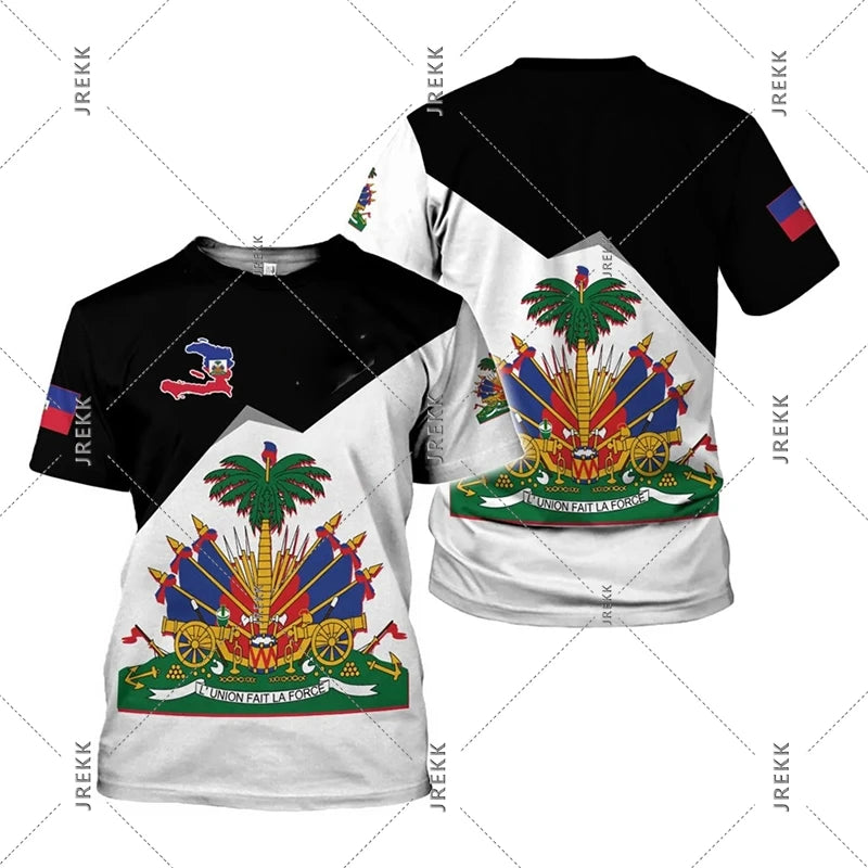 Haiti Flag Day Short Sleeve T-Shirt for Men Women Festival Street Popular Clothes O-Neck T Shirts May 18 Red Blue Print Tee Top