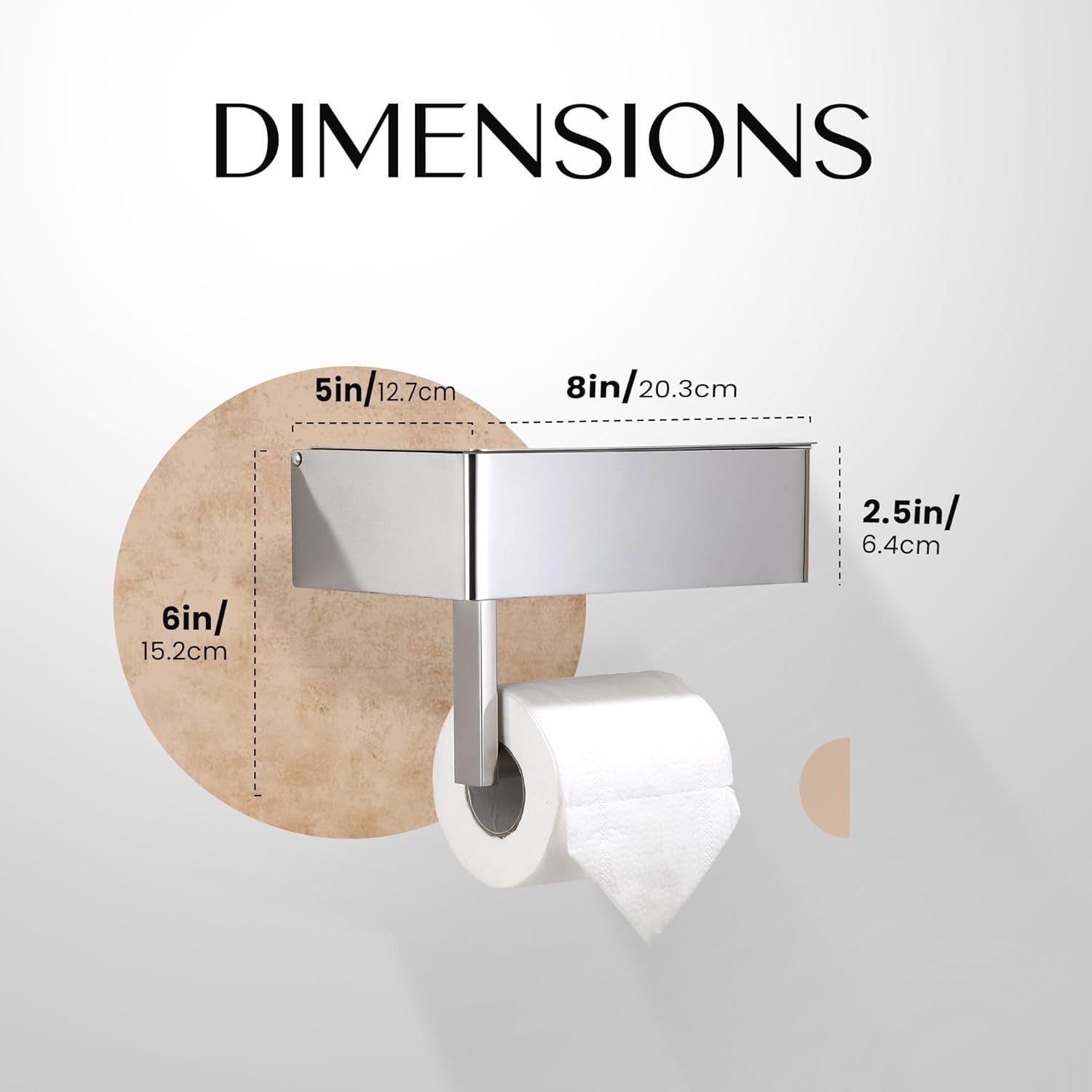 Day Moon™ Chrome Toilet Paper Holder with Shelf - Wipe Holder for Bathroom, Flushable Wipes Dispenser, Toilet Paper and Wipes Holder