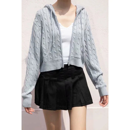Women'S Long Sleeve Knitted Crop Sweater Autumn Zipper Cardigan Girls Brandy Mandy Style Top