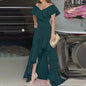 2024 Independent Station Aliexpress Amazon European and American Style V-Neck Ruffle Edge Irregular Elegant Dress