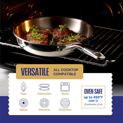 Stainless Steel Cookware Set | 5 Ply 12-Piece Pot and Pan Set Induction Compatible, Non-Toxic | Best Heavy Duty 18/8 Full Clad Construction | Oven Safe Even Heating PFOA PTFE PFOS Free