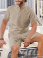 Men's Clothes Summer Wear Jacquard Walf Checks Fabric Short Sleeve Shorts Suit