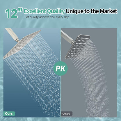 12 Inch Rain Shower Head, High Pressure Rainfall Showerhead Large Waterfall Shower Head Ultra Thin Water Saving, Brushed Nickel 304 Stainless Steel