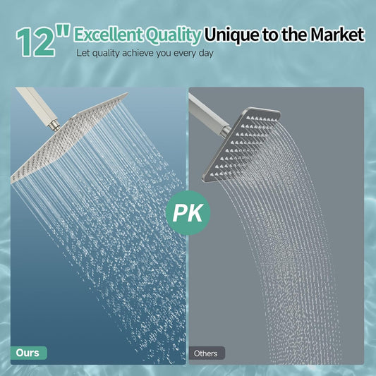 12 Inch Rain Shower Head, High Pressure Rainfall Showerhead Large Waterfall Shower Head Ultra Thin Water Saving, Brushed Nickel 304 Stainless Steel