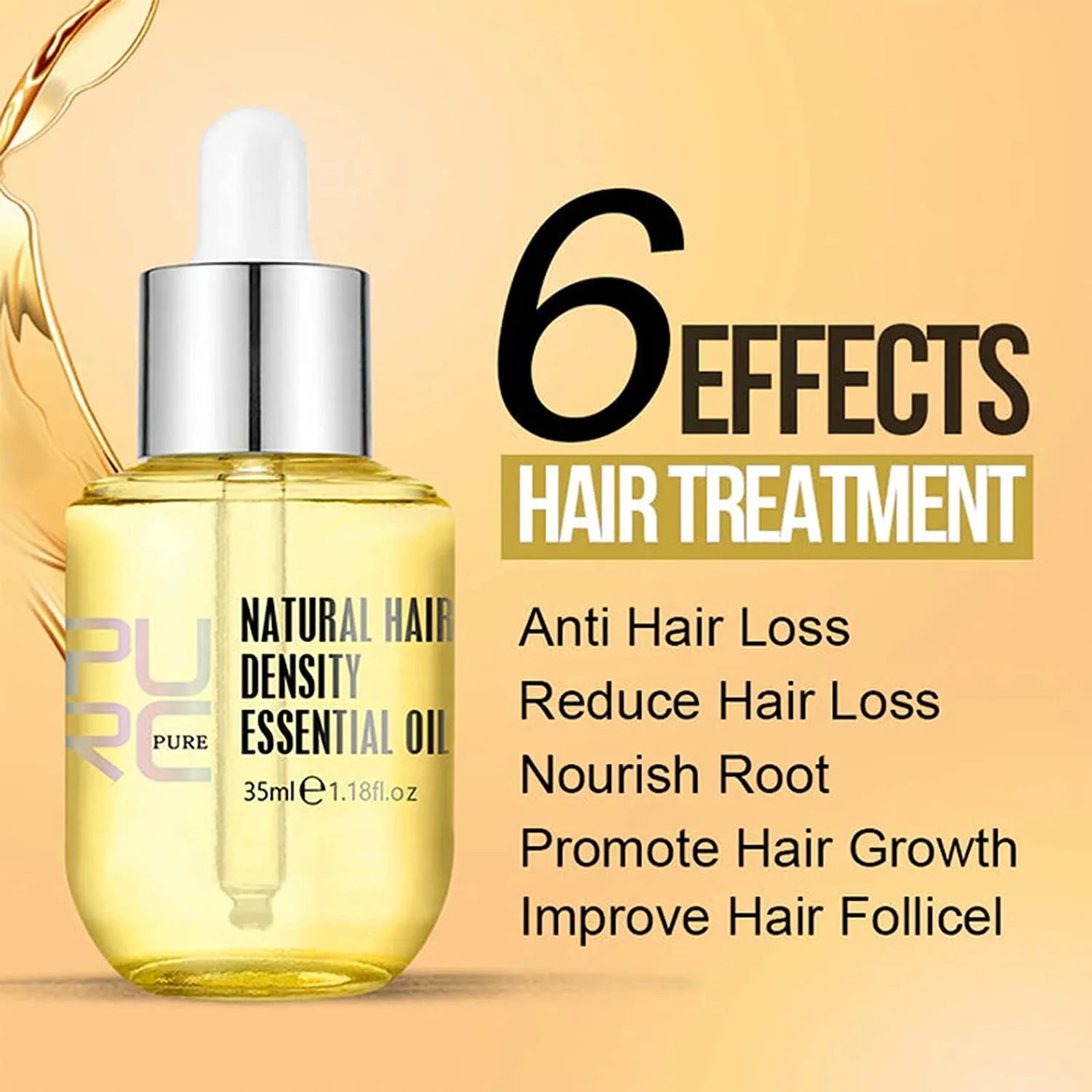 PURC High Hair Growth, Purc Oil for Hair Growth, HOVO Hair Density Essential Oil, Natural Hair Regrowth Serum, Anti-Frizz Hair Serum, Reduce Dry Hair Care Essential Oil for Women Men