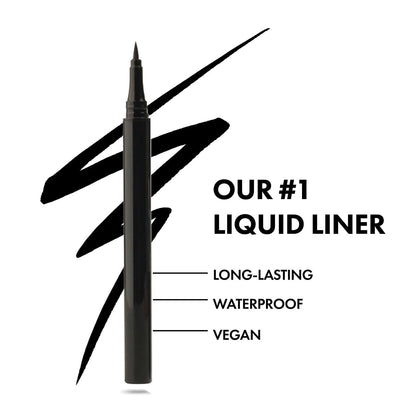 Black Waterproof Liquid Eyeliner - Vegan & Cruelty-Free Formula - Hypoallergenic Eye Makeup for Waterline and Eyelids - Long-Lasting Liquid Eyeliner (Pack of 1)