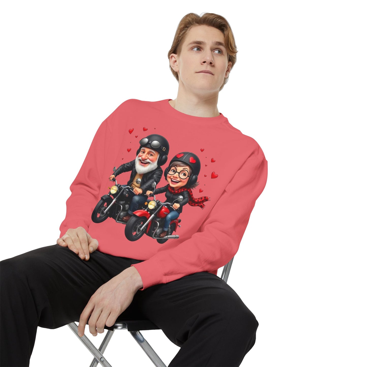 Couple Biker Sweatshirt — Cute Riding Grandparents with Hearts