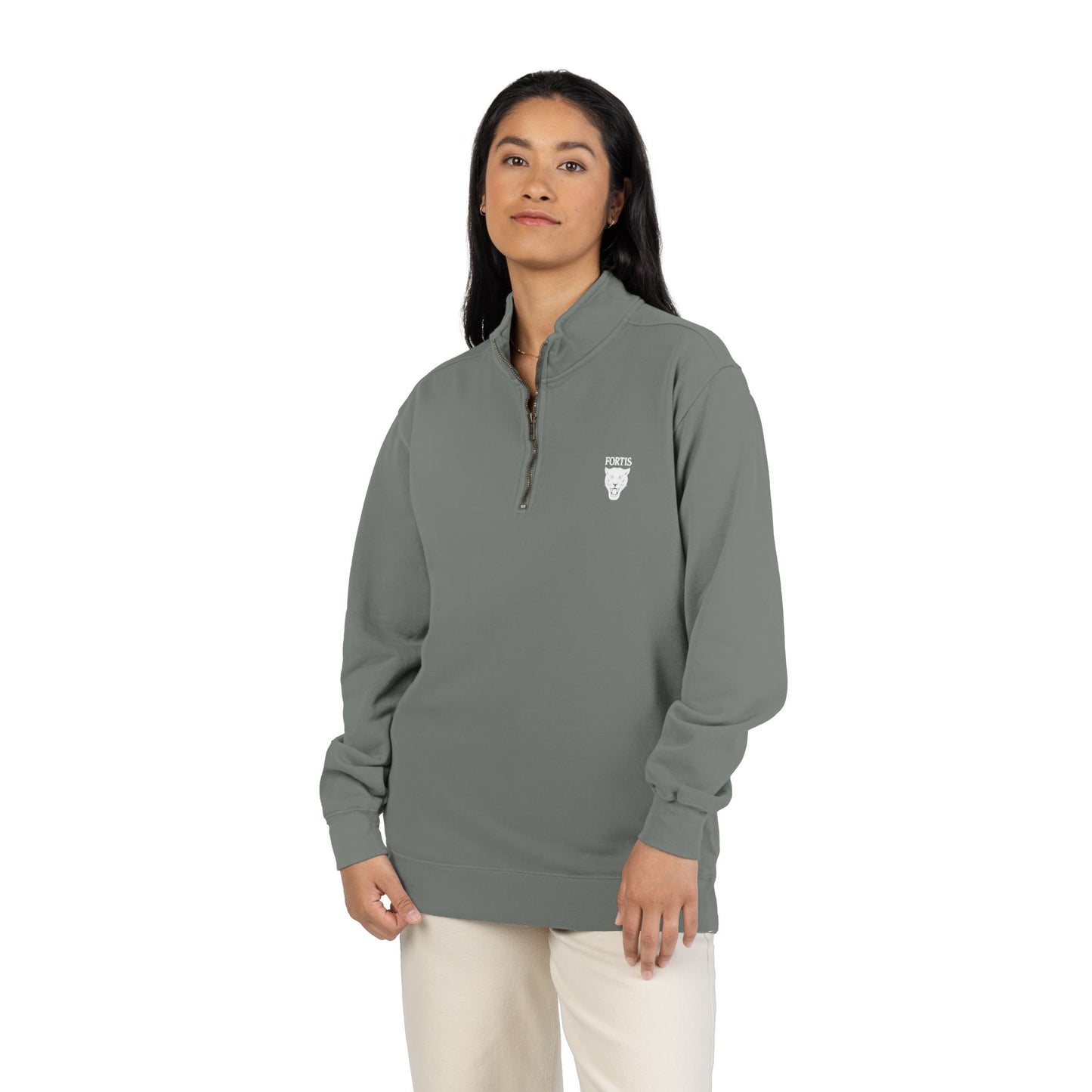 Quarter-Zip Sweatshirt with Small Chest Crest — Casual Pullover for Everyday Wear