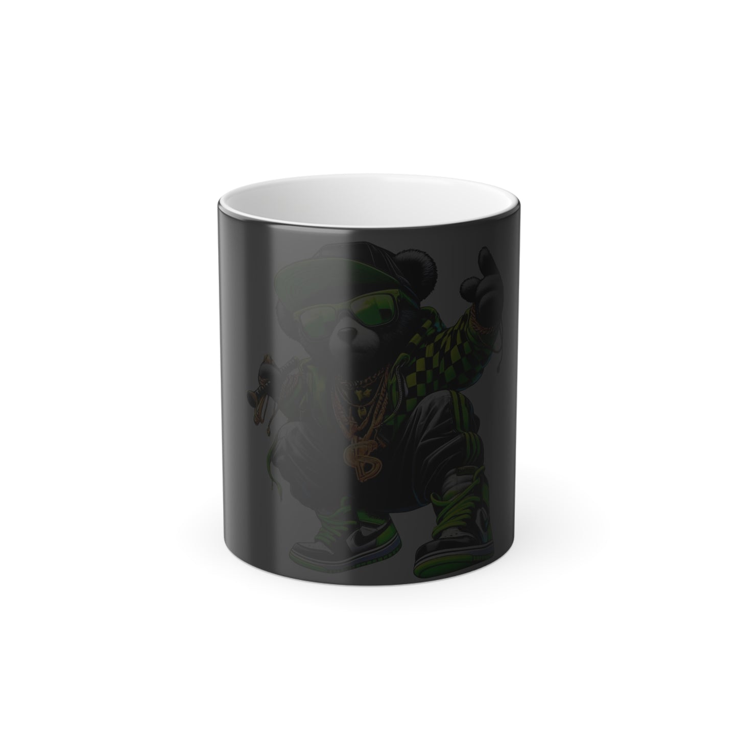 Color-Changing 11oz Mug — Hip Hop Bear Graphic (Green Streetwear)