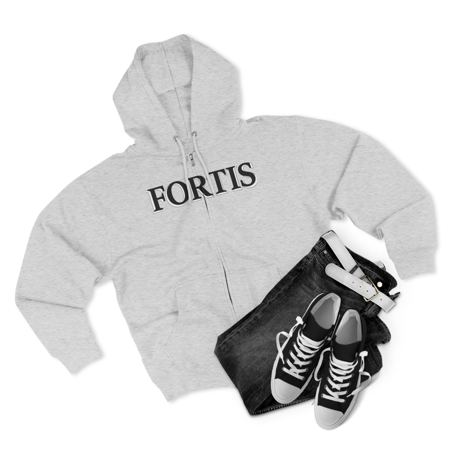 Fortis Zip Hoodie — Classic Minimalist Text Zip-Up Hoodie