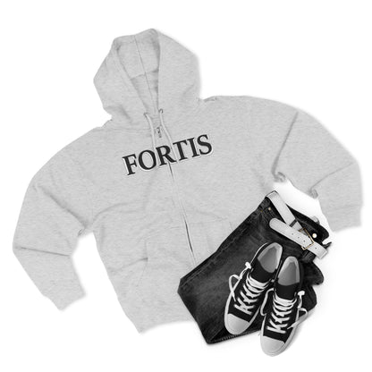 Fortis Zip Hoodie — Classic Minimalist Text Zip-Up Hoodie