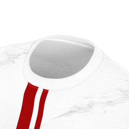 Fortis Marble Stripe Tee — Vertical Red Racing Stripe Graphic Shirt