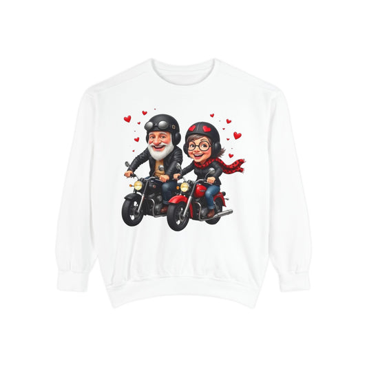 Couple Biker Sweatshirt — Cute Riding Grandparents with Hearts