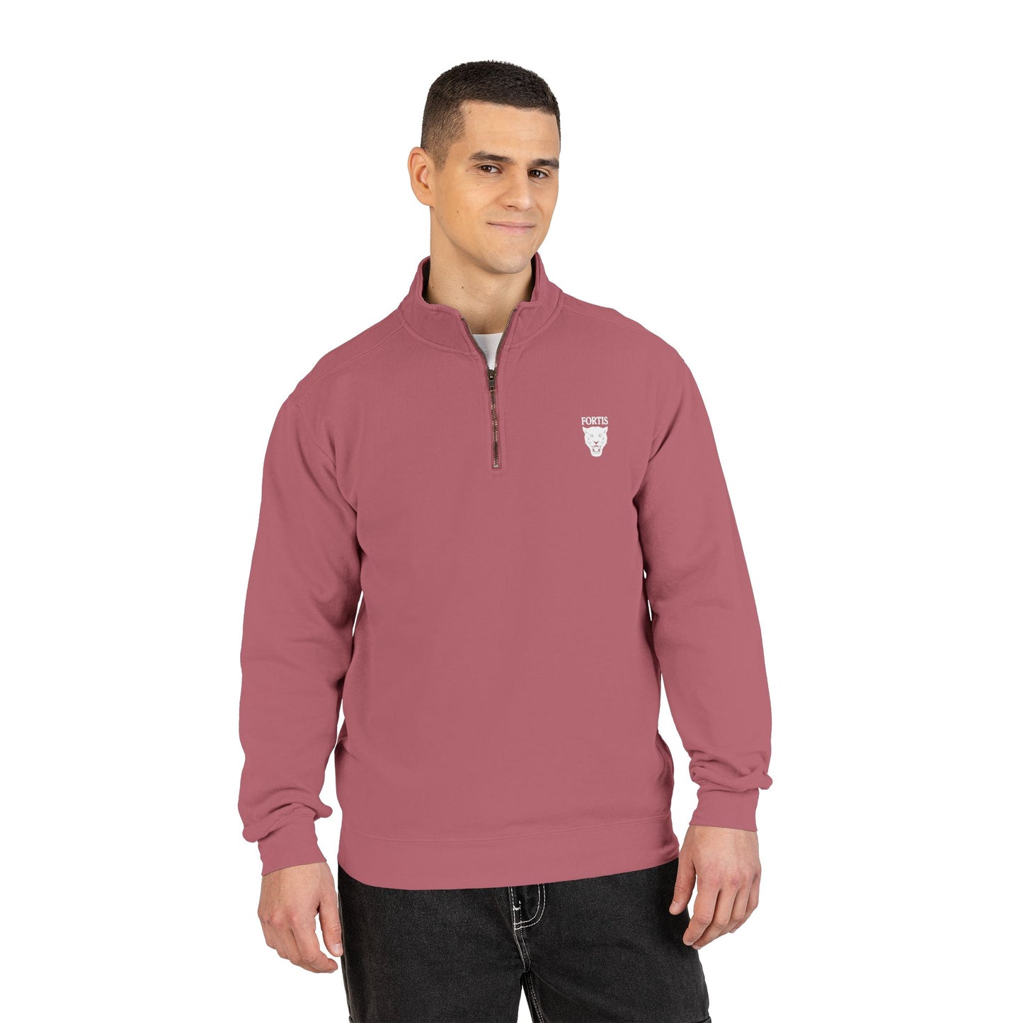 Quarter-Zip Sweatshirt with Small Chest Crest — Casual Pullover for Everyday Wear