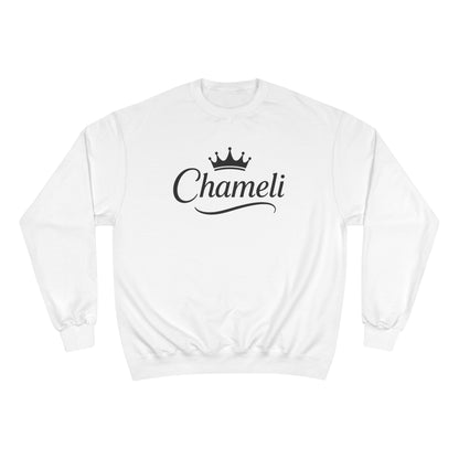 Champion Sweatshirt — 'Chameli' Script Logo Crewneck with Crown Graphic