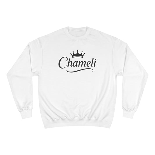 Champion Sweatshirt — 'Chameli' Script Logo Crewneck with Crown Graphic