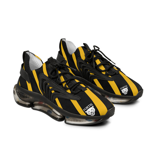 Men's Black & Yellow Striped Mesh Sneakers — Athletic Fashion Shoes with Bold Racing Stripe Design