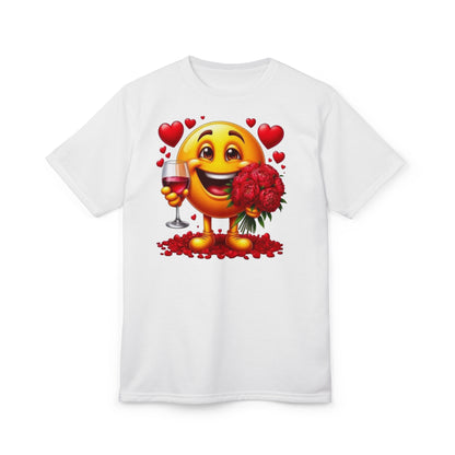 Valentine Emoji Tee — Smiling Emoji with Roses & Wine Gift T-Shirt