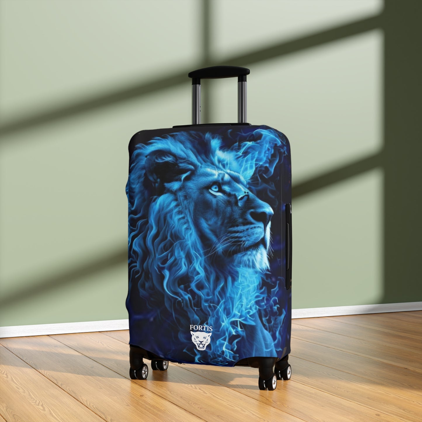 Blue Fire Lion Luggage Cover – Protective Suitcase Skin with Bold Lion Artwork