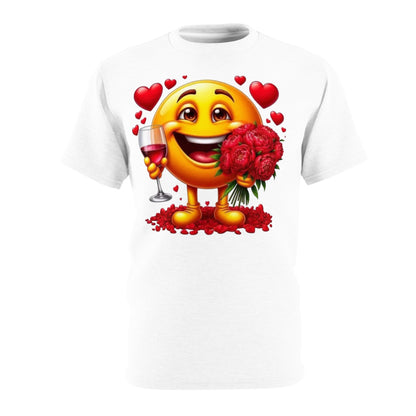 Valentine Emoji Tee — Smiling Emoji with Roses & Wine Gift T-Shirt
