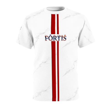 Fortis Marble Stripe Tee — Vertical Red Racing Stripe Graphic Shirt