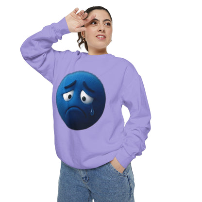 Sad Blue Emoji Sweatshirt – Cute Tear Drop Face Graphic Crewneck