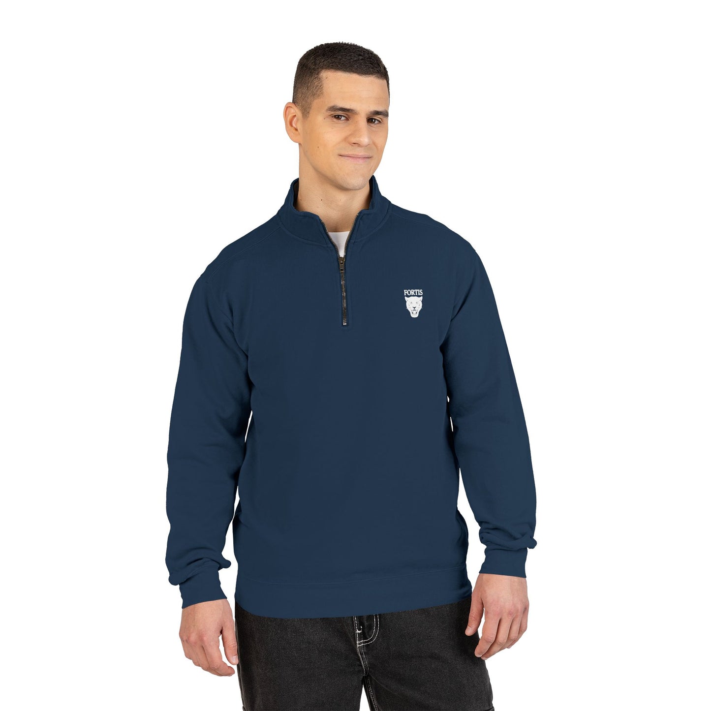 Quarter-Zip Sweatshirt with Small Chest Crest — Casual Pullover for Everyday Wear