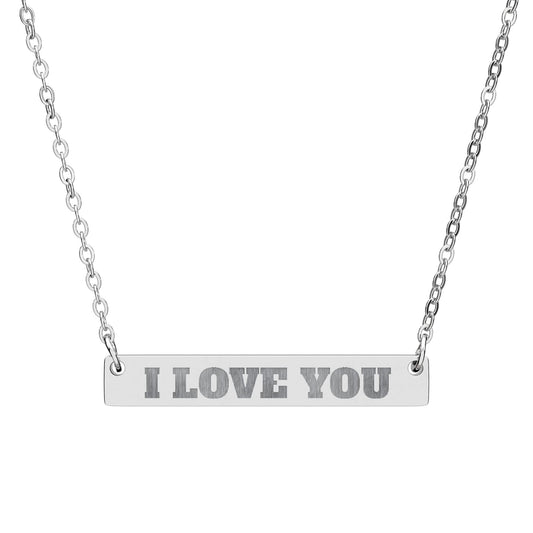 Personalized Horizontal Bar Necklace with I Love You Engraving, Custom Gift for Her, Minimalist Jewelry, Special Occasions, Everyday Wear