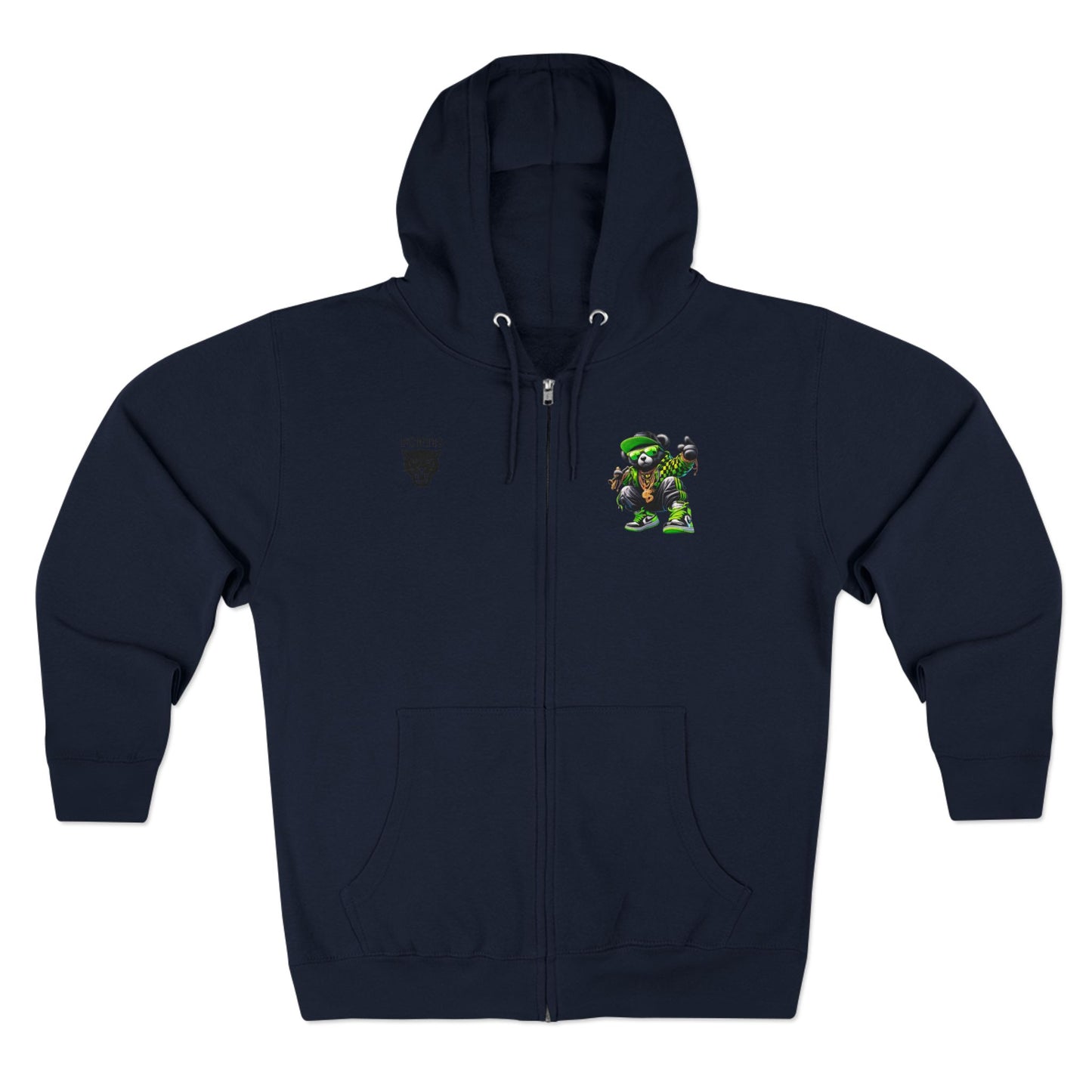 Streetwear Bear Zip Hoodie — Green Urban Teddy Graphic Zip-Up