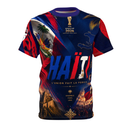 Haiti All-Over Print Tee — 'Haïti' Patriotic Soccer World Cup 2026 Design