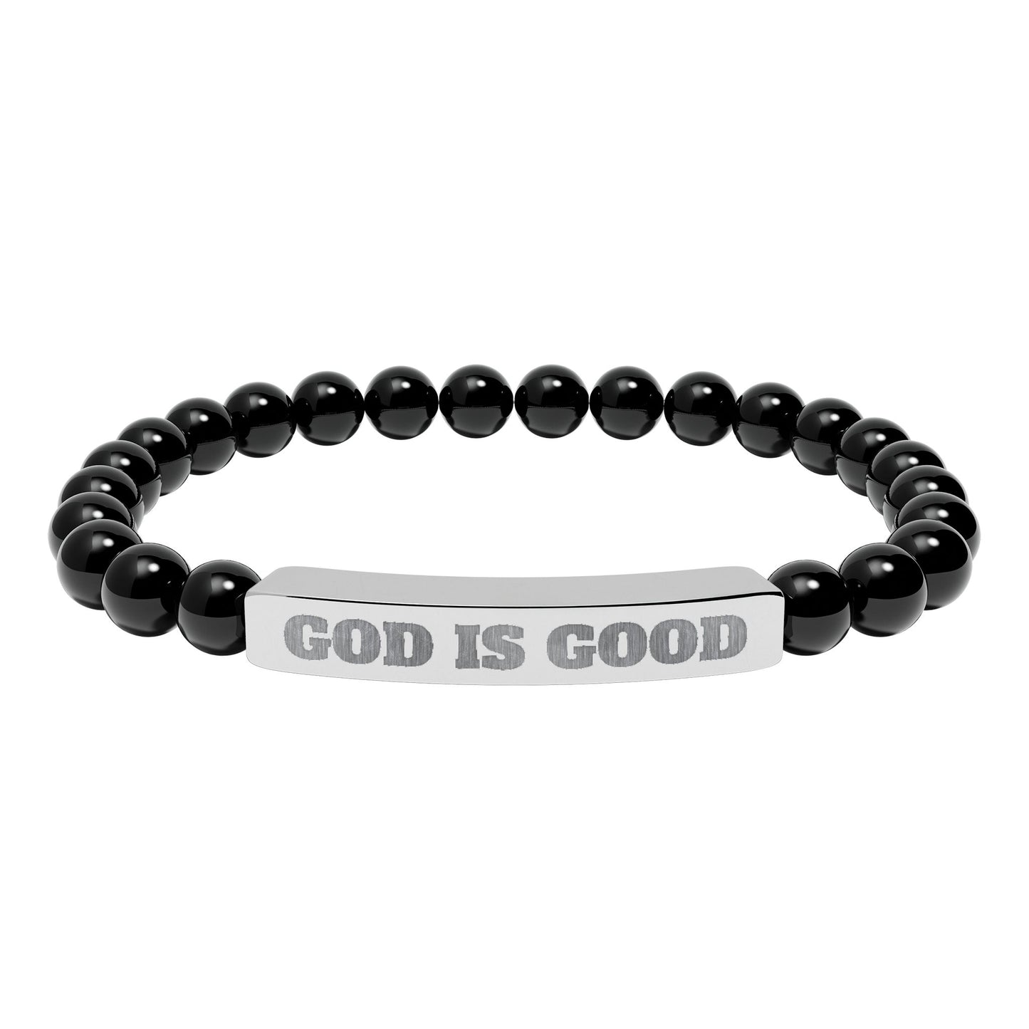 Engraved 'God Is Good' Natural Stone Stretch Bracelet