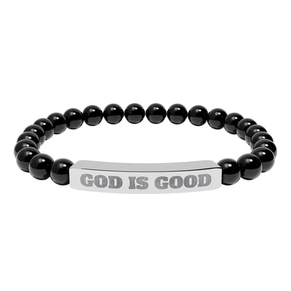 Engraved 'God Is Good' Natural Stone Stretch Bracelet