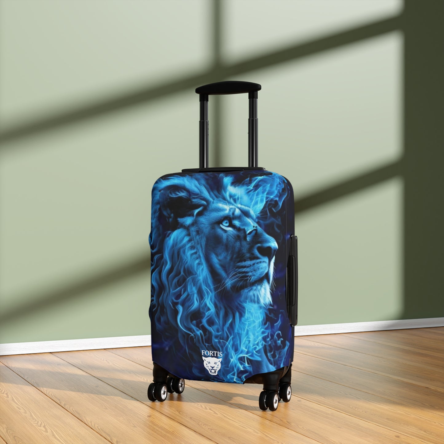 Blue Fire Lion Luggage Cover – Protective Suitcase Skin with Bold Lion Artwork