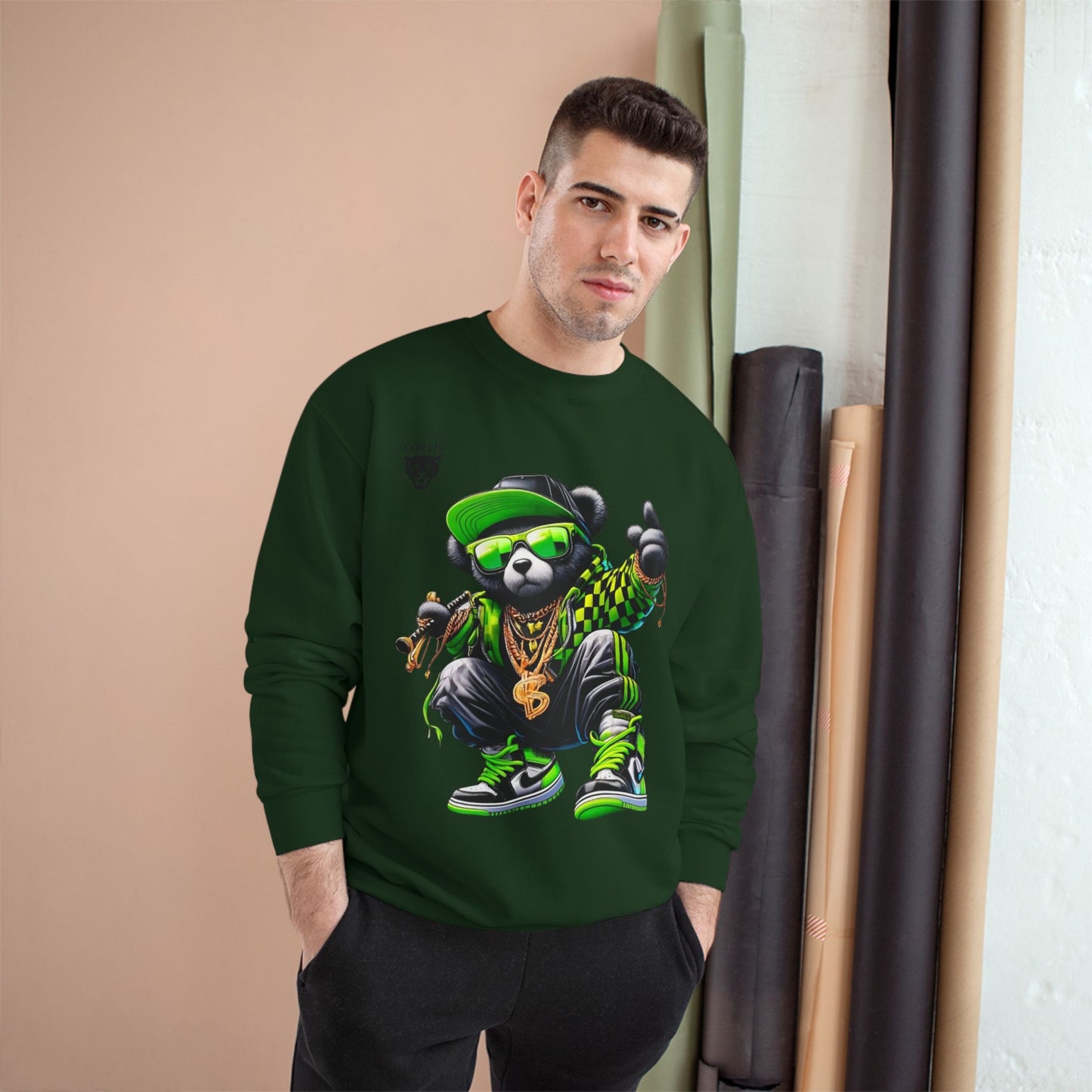 Hip Hop Bear Champion Sweatshirt — Streetwear Crewneck with ‘Champion’ Style Graphic