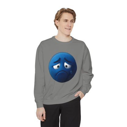 Sad Blue Emoji Sweatshirt – Cute Tear Drop Face Graphic Crewneck