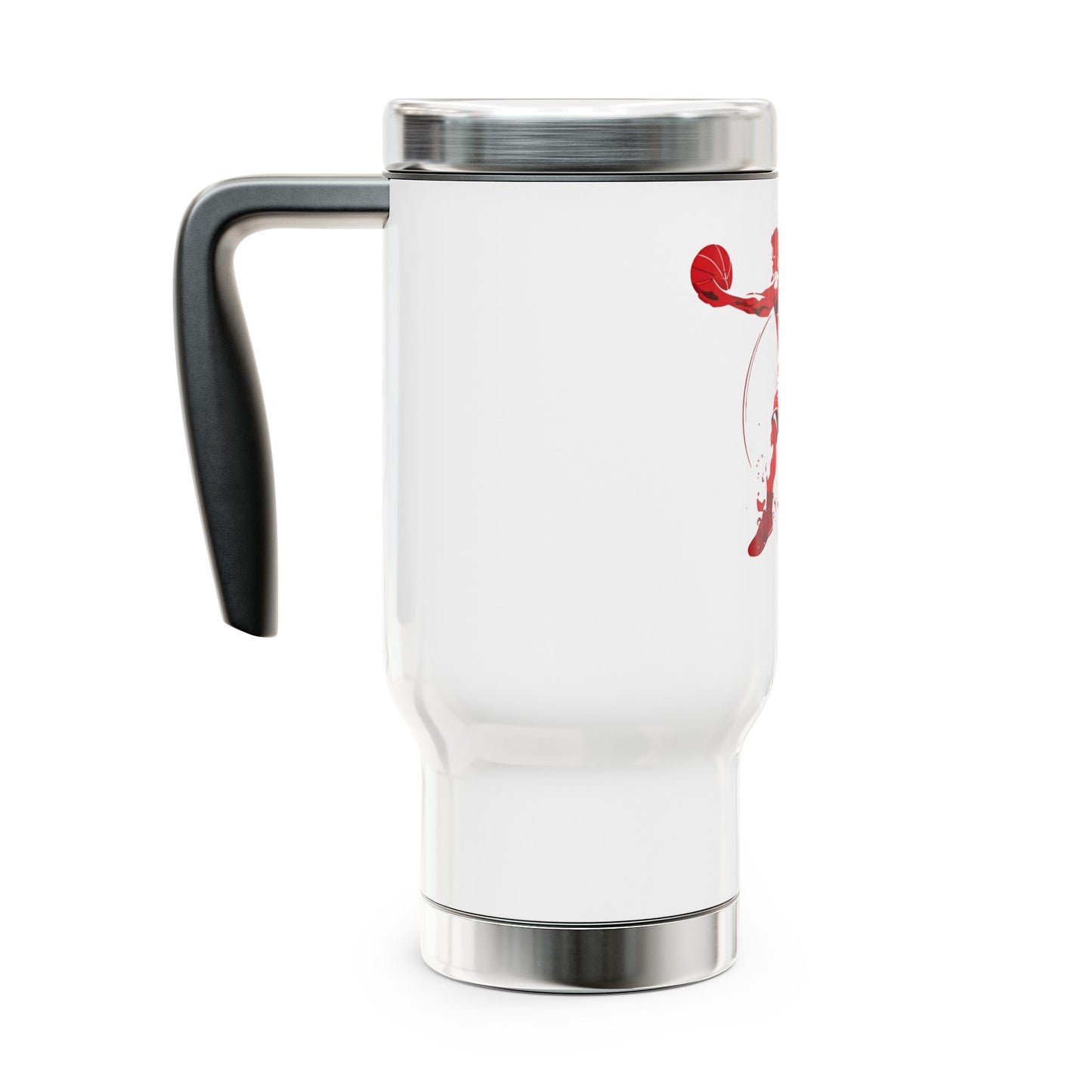 Basketball Player Splash Stainless Steel Travel Mug — 14oz Insulated Handle Tumbler
