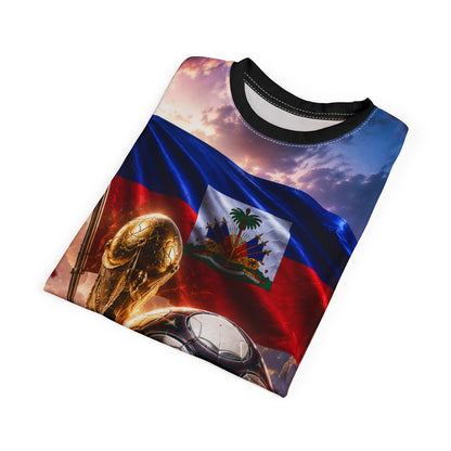 Haiti Soccer World Cup Tee — Haitian Flag & Trophy All-Over Print