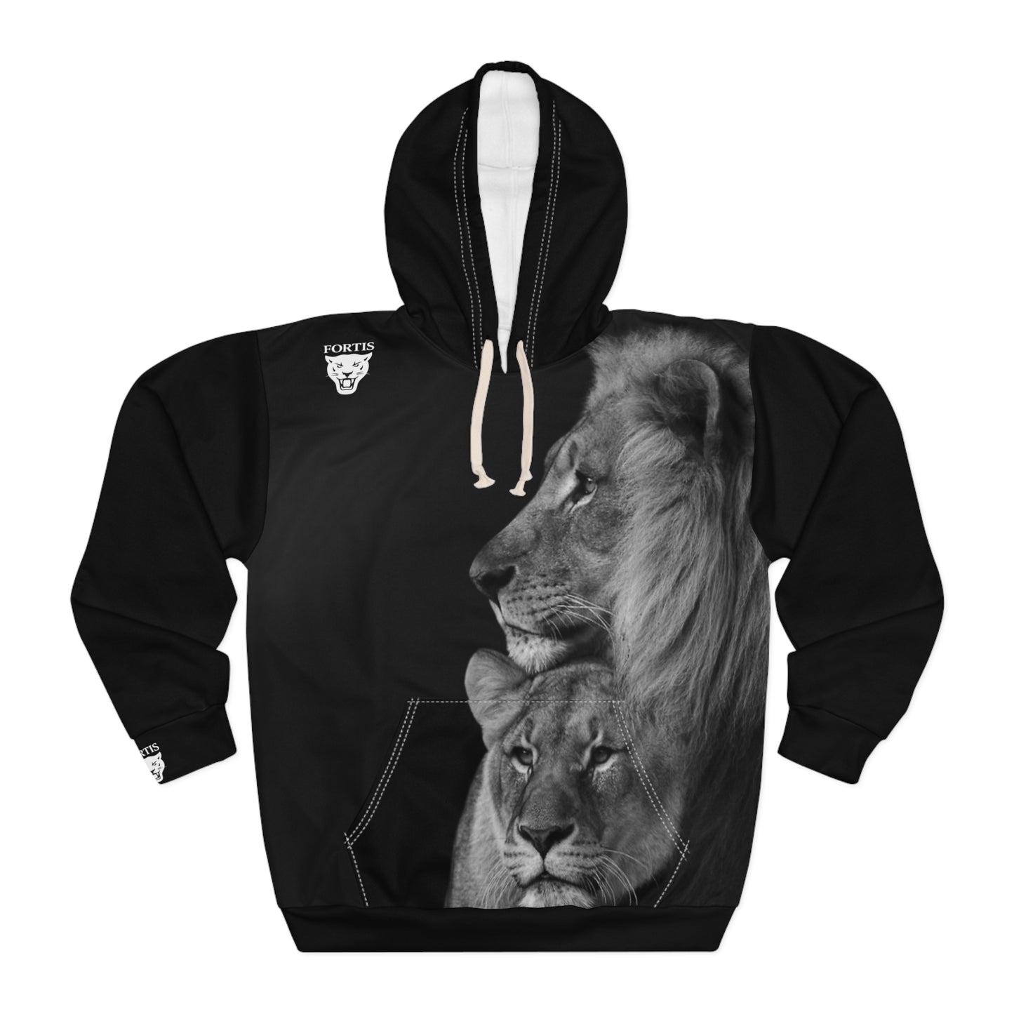 Lion Portrait Hoodie – Regal Black All-Over Print Pullover