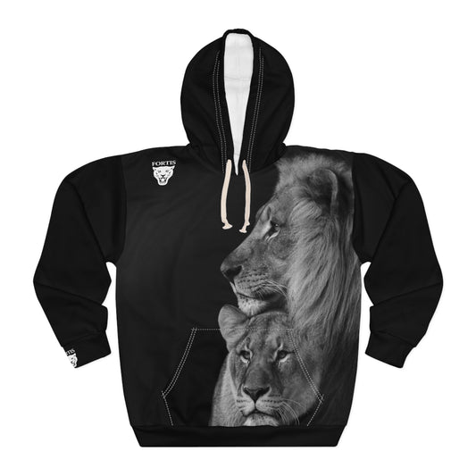 Lion Portrait Hoodie – Regal Black All-Over Print Pullover