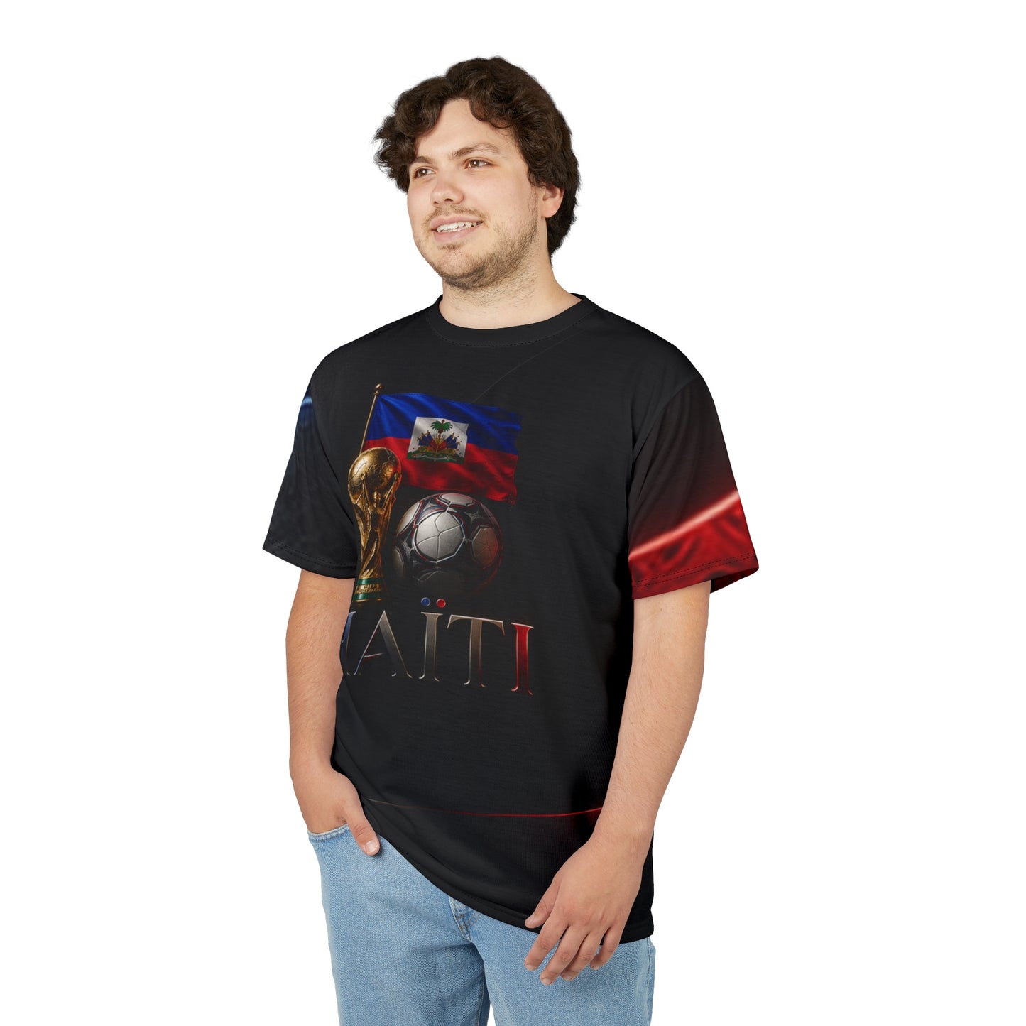 Haiti Soccer Tribute Tee — World Cup Trophy & Flag All-Over Print