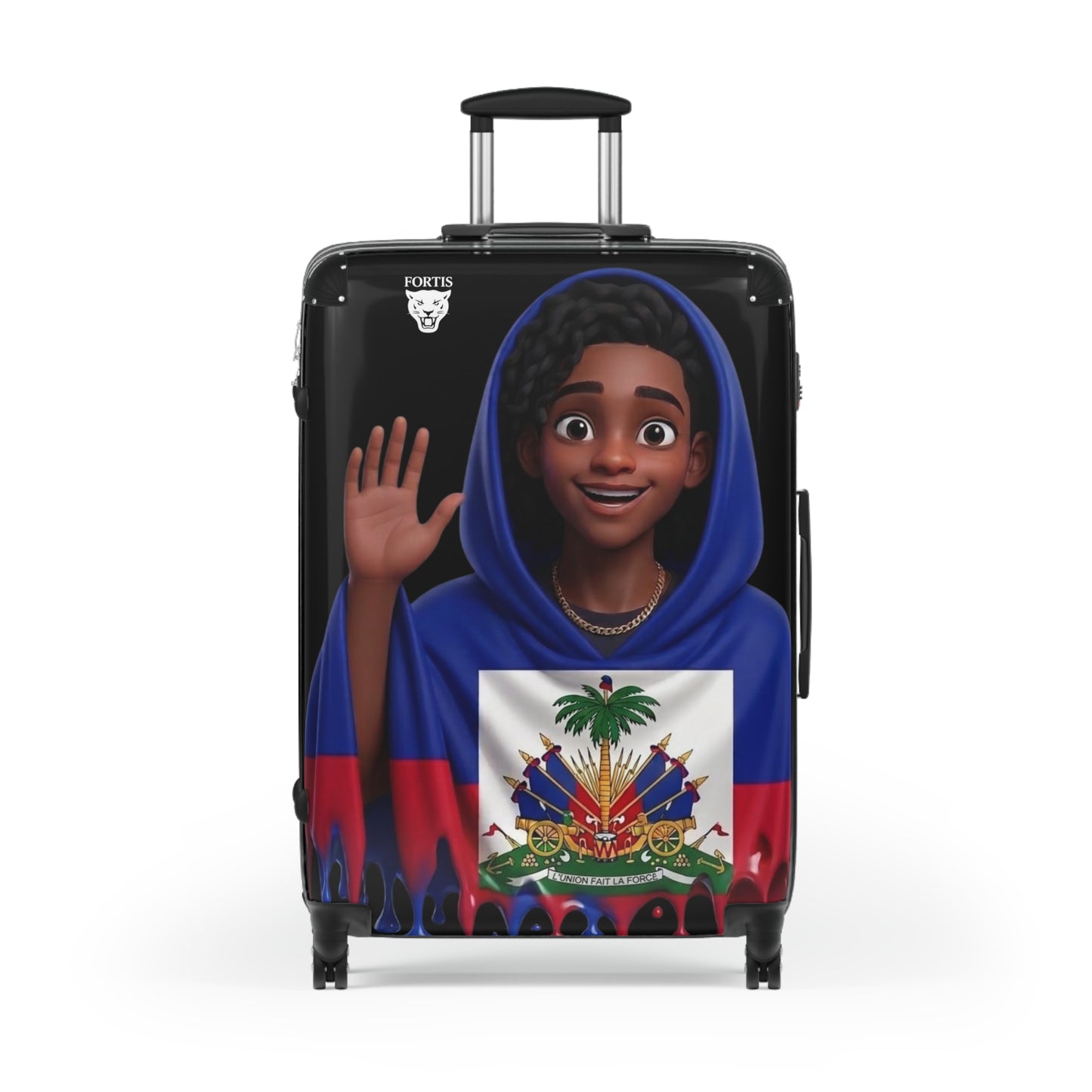 Haitian Flag Kids Suitcase – Cute Wave Cartoon Traveler Luggage for Family Trips & Holidays