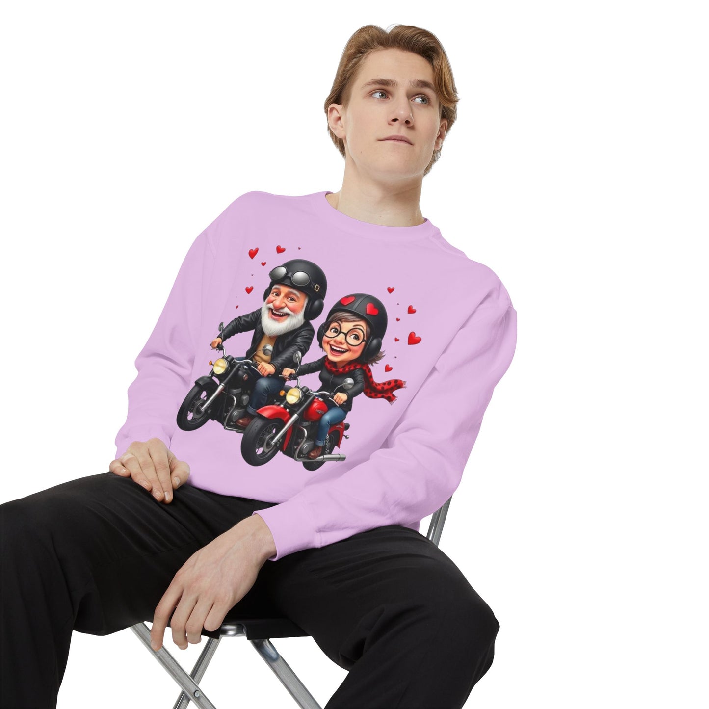 Couple Biker Sweatshirt — Cute Riding Grandparents with Hearts