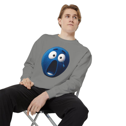 Blue Shock Emoji Sweatshirt — Funny Surprised Face Graphic Pullover